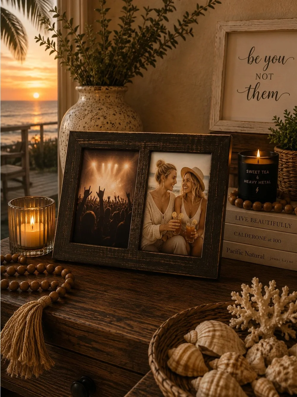 Rustic Double 5x7 Collage Picture Frame Dark Wood Farmhouse Decor